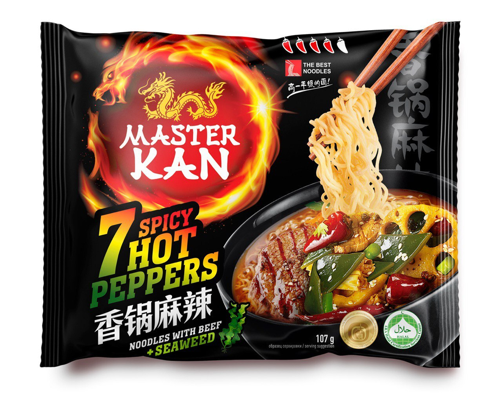 Master Kan Лапша 7 Перцев с морской капустой, пакет, 107гр., блок 30шт., Мастер Кан