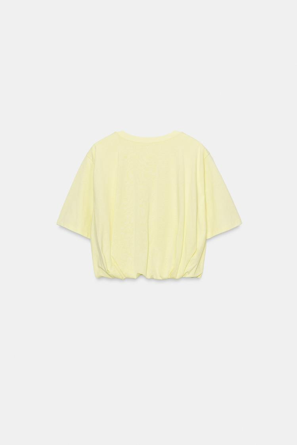 ZARA УКОРОЧЕННАЯ ФУТБОЛКА С ОБЪЕМНЫМ НИЗОМ, СВЕТЛО-ЖЕЛТЫЙ