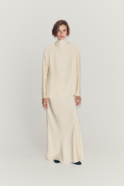 ZARA АТЛАСНАЯ РУБАШКА С ЗАВЯЗКАМИ — ZW COLLECTION, ЦВЕТ СЛОНОВОЙ КОСТИ