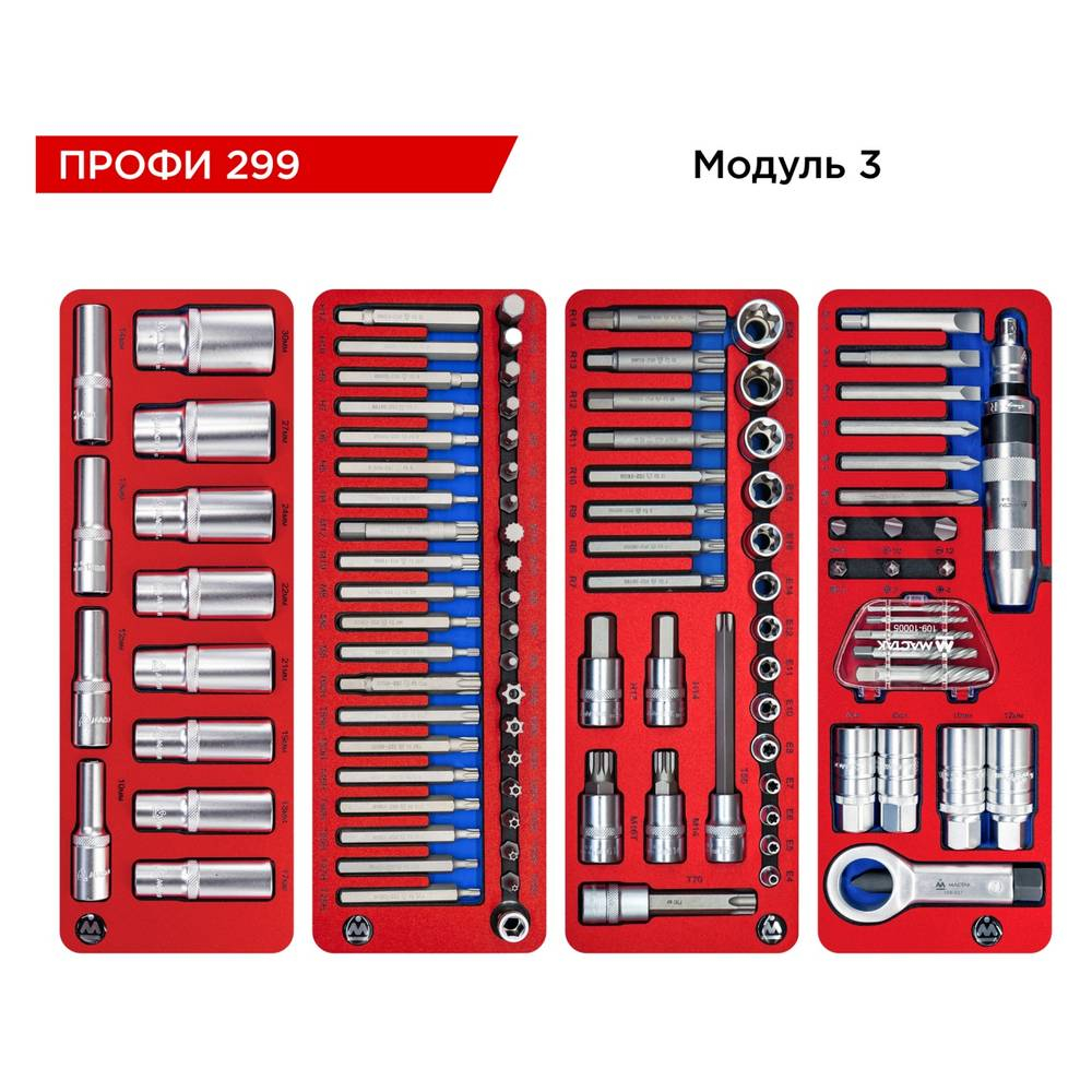 Набор инструментов "ПРОФИ" в серой тележке, 299 предметов МАСТАК 52-07299G