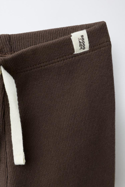 ZARA ЛЕГИНСЫ В РУБЧИК С НАШИВКОЙ, ШОКОЛАДНО-КОРИЧНЕВЫЙ