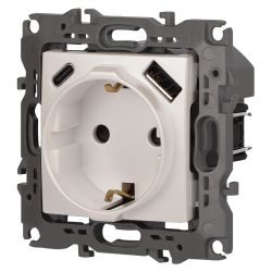 Розетка ЭРА Серия 12 12-4108-15 2P+E 16A-250В со шторками с USB type-A+C 5В-3А перламутр | Эра 12