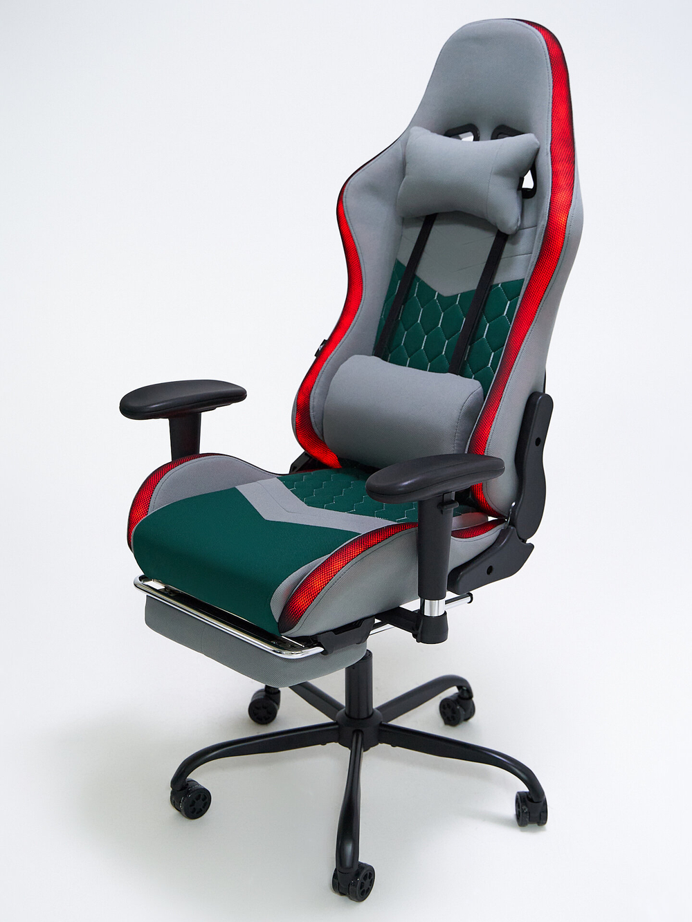Кресло игровое компьютерное KRESLO COMFORT G-Tracer, с подсветкой, ткань, цвет: серо-зеленый
