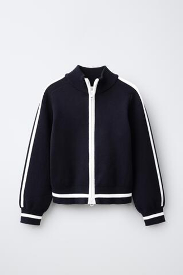ZARA ТРИКОТАЖНЫЙ КАРДИГАН С КОНТРАСТНОЙ ОКАНТОВКОЙ, МОРСКОЙ ТЕМНО-СИНИЙ