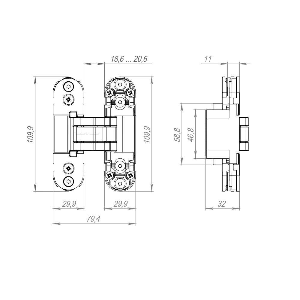 Петля скрытой установки U3D2000.TG FSG флор. золото