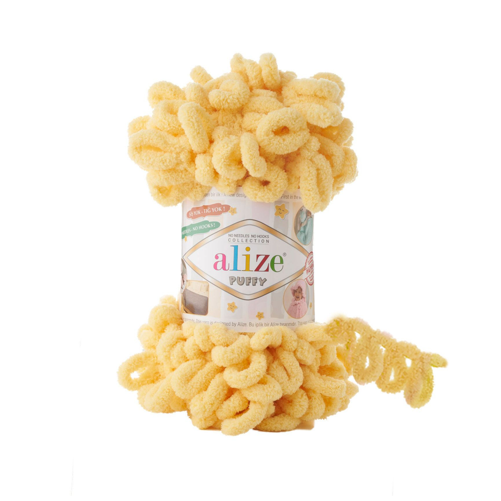 Пуффи (Puffy) пряжа Alize 100%микрополиэстер 5х100г/9,2 м 509 пыльно-желтый