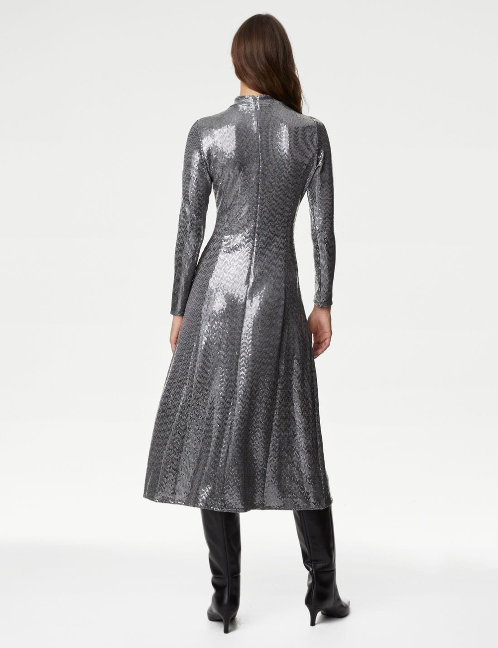 Платье Midi с длинными рукавами и пайетками - Marks & Spencer