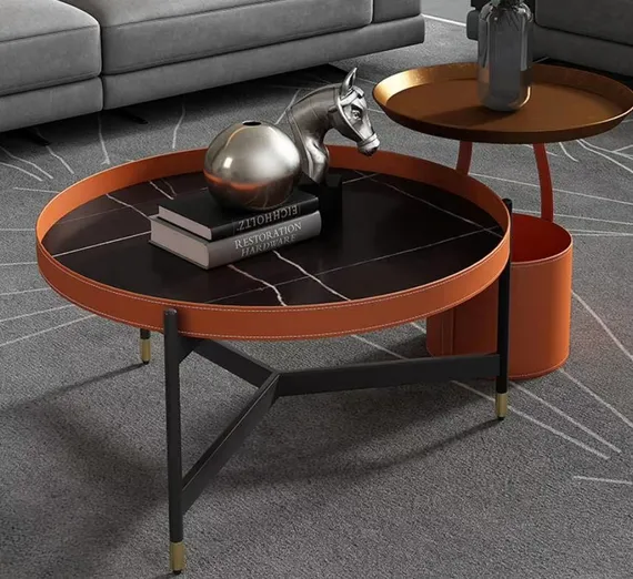 Журнальный столик Doppio Ø80х40 см, черная керамика Nero Marquina