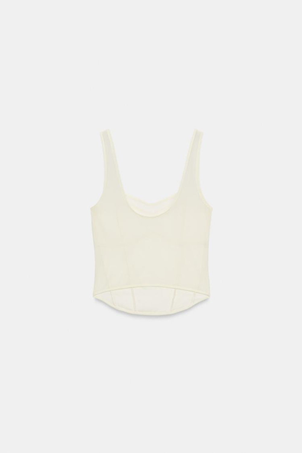 ZARA КОМБИНИРОВАННЫЙ ТОП В КОРСЕТНОМ СТИЛЕ, ЭКРЮ