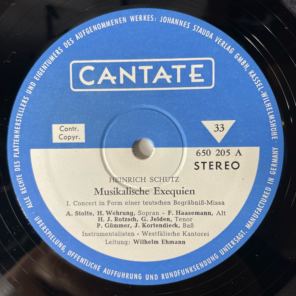 Винтажная виниловая пластинка LP Heinrich Schutz Генрих Шютц Musikalische Exequien (Германия 1977)