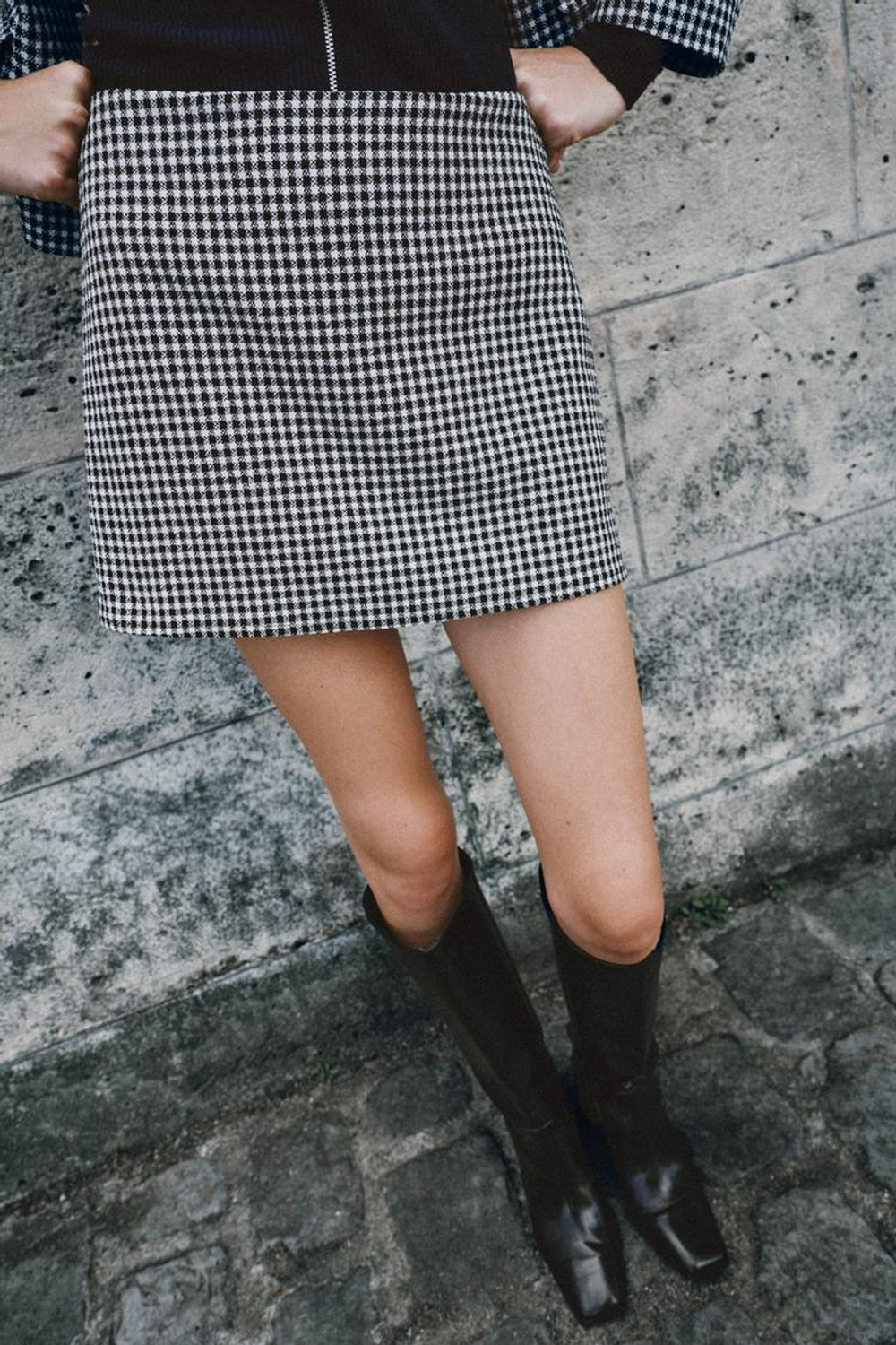 ZARA ЮБКА-ШОРТЫ В КЛЕТКУ, БЕЛЫЙ/ЧЕРНЫЙ