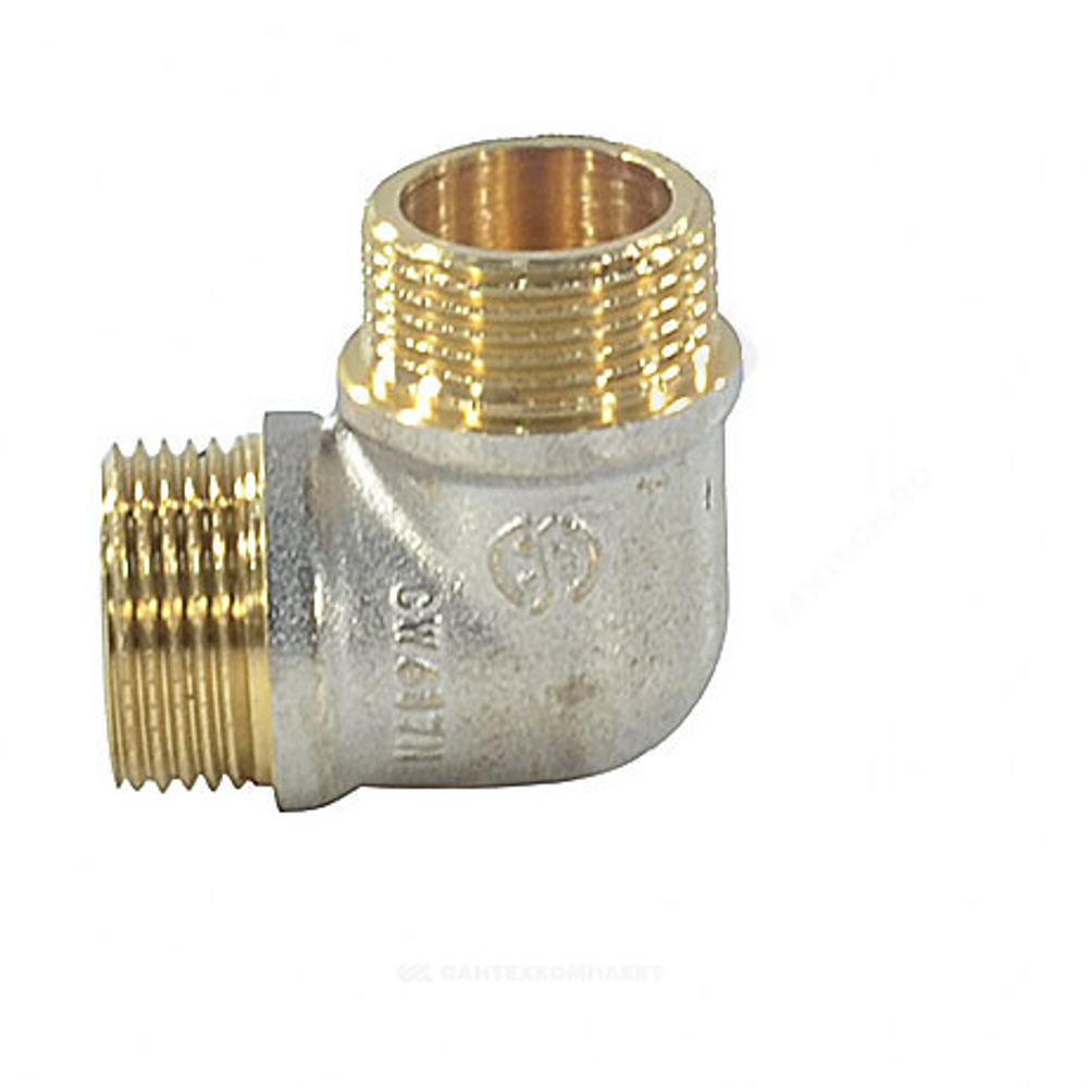 Угольник латунь никель реборда Ду 20 (3/4") НР/НР 9005 ГОСТ 32585-2013 Aquasfera 9005-02
