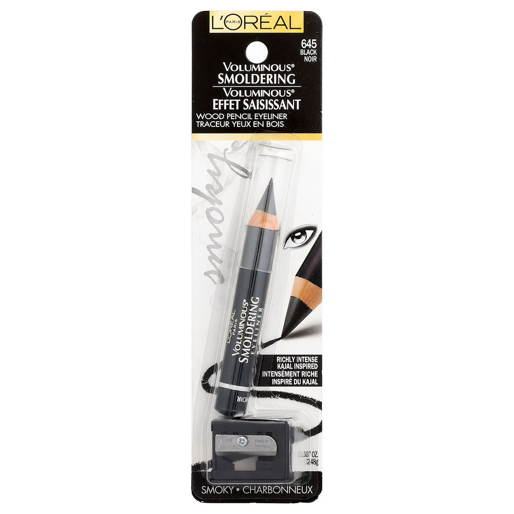 L'Oréal, Voluminous®, подводка-карандаш для глаз, оттенок 645 черный, 2,48 г (0,087 унции)