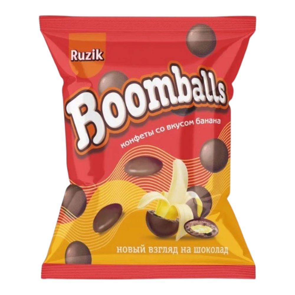 Конфеты "Roomballs" глаз. с хруст. шар со вк. банана 5*10*60гр
