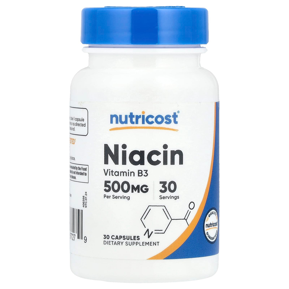 Nutricost, Ниацин, 500 мг, 30 капсул