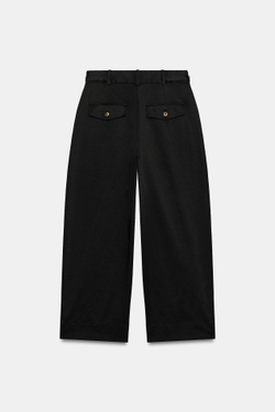 ZARA БРЮКИ С РЕГУЛИРУЕМЫМ ПОЯСОМ, ЧЕРНЫЙ