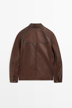 Massimo Dutti Куртка с высоким воротником из кожи наппа, цвет кожи