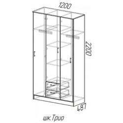 Шкаф Трио Белый гладкий, 1200, 2200, 487 МФ ЭРА