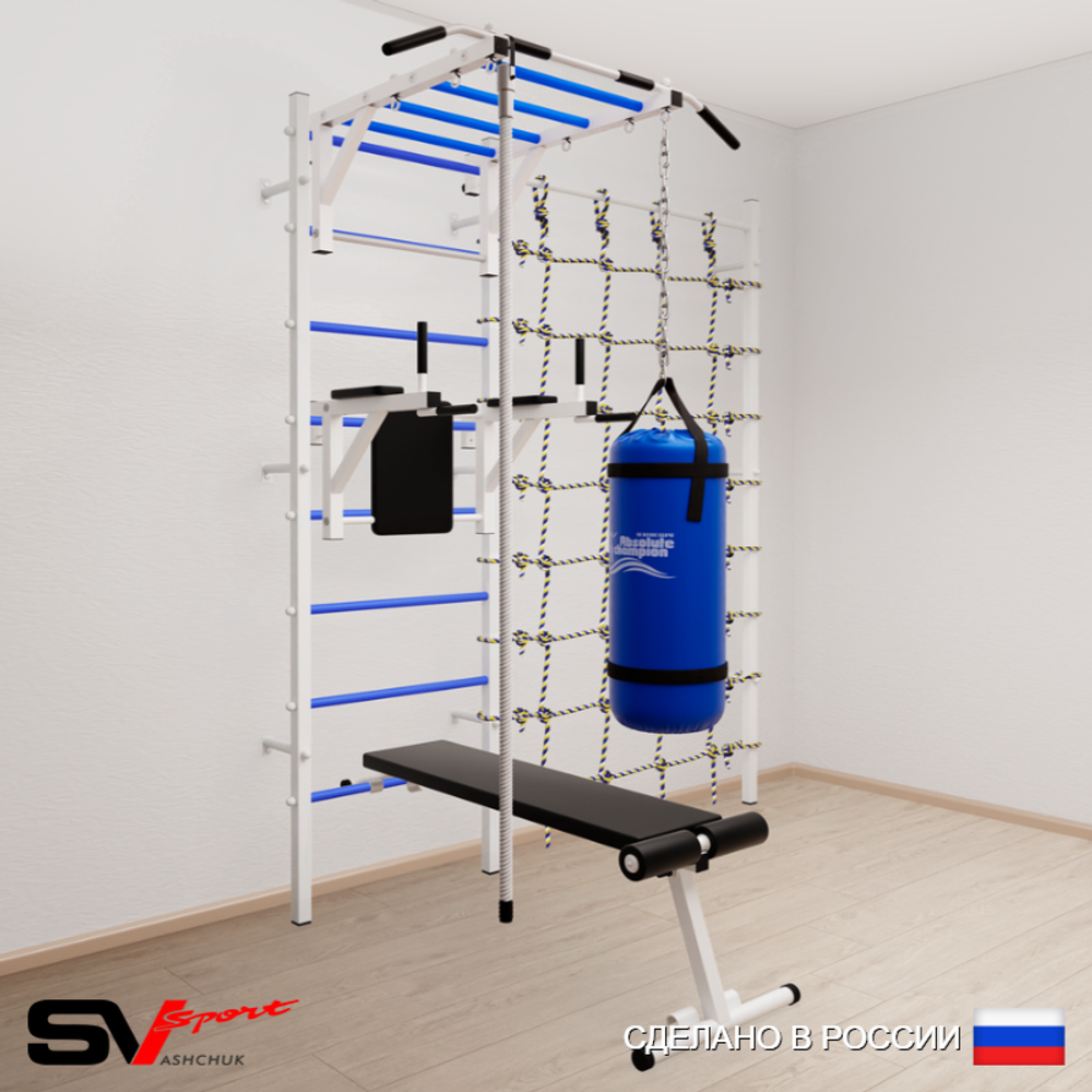Шведская стенка Sv Sport 55010 (Турник рукоход/Брусья/Скамья/Канат/Цепь/Мешок 15кг/Канатный лаз)