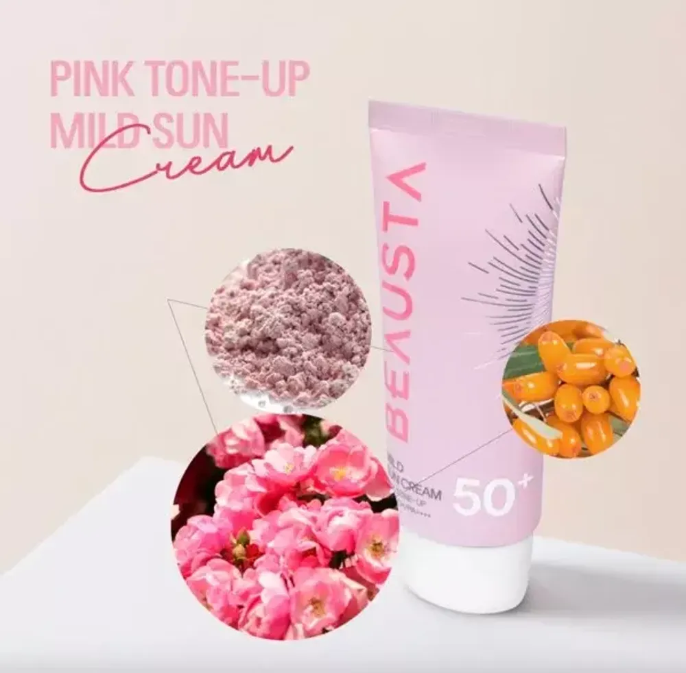 Солнцезащитный крем Beausta Mild Sun Cream Pink Tone-Up SPF50+ PA++++ 50g