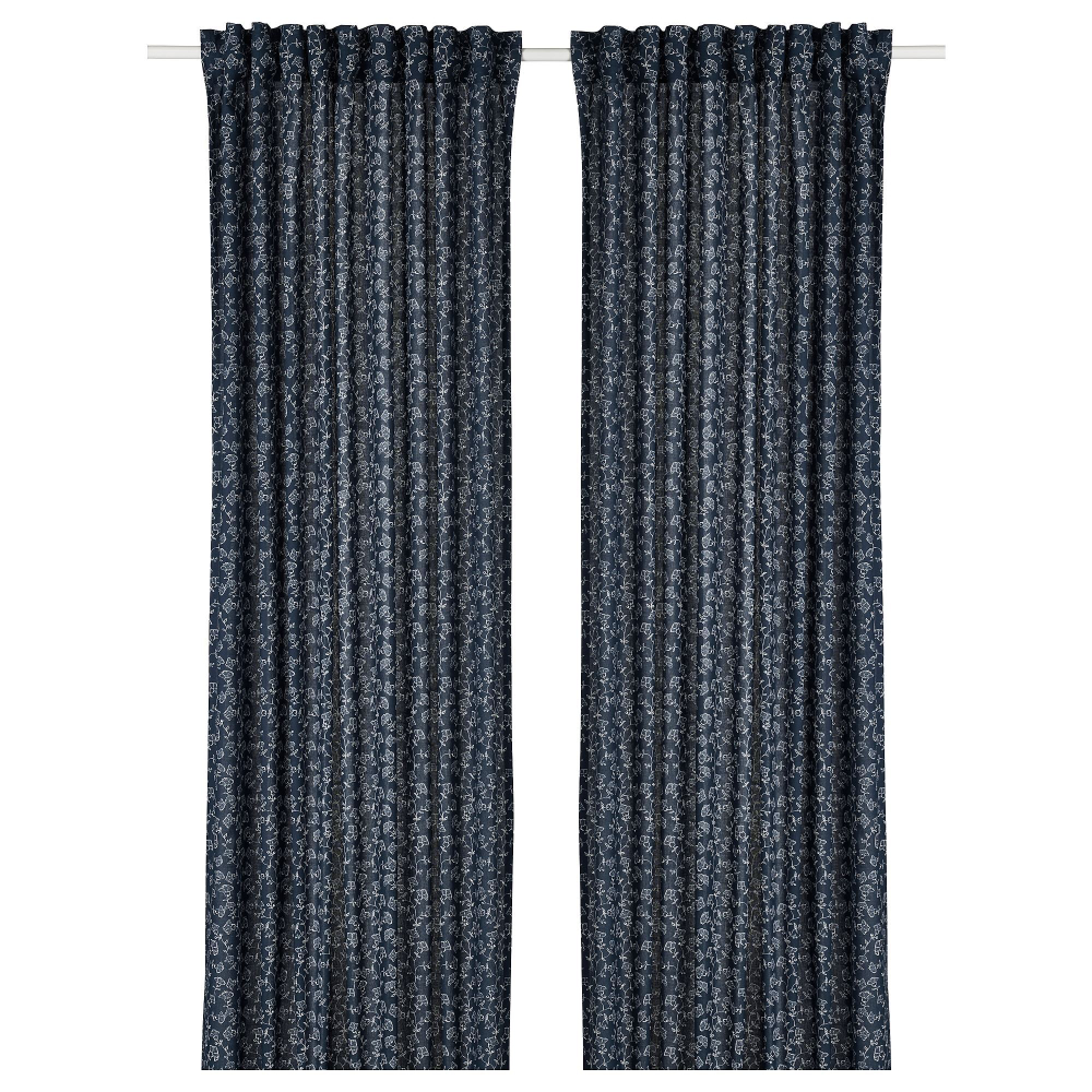 Комплект штор IKEA TRYSTAVMAL (ТРИСТЯВМАЛЬ), Темно-синий с рисунком, 145x250 см, 2 шт