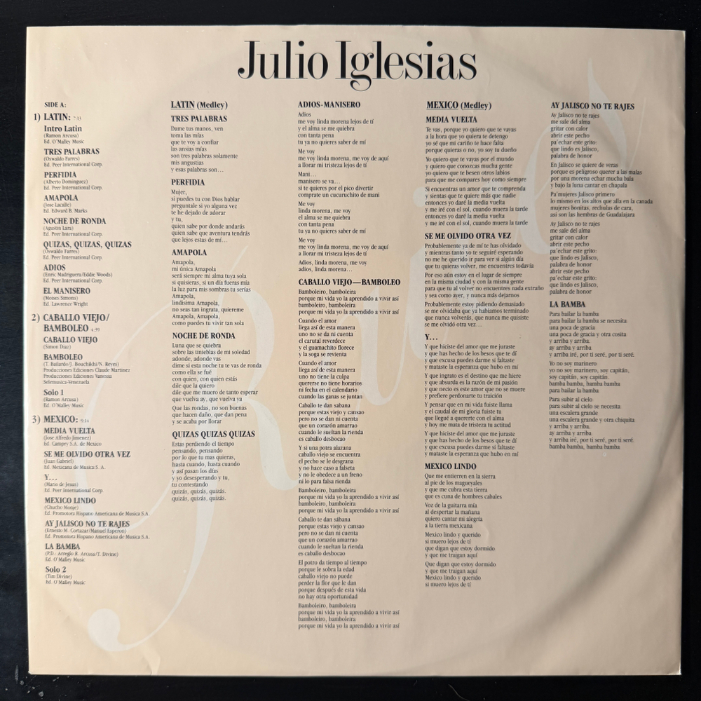 Julio Iglesias ‎– Raices (Голландия 1989г.) Т