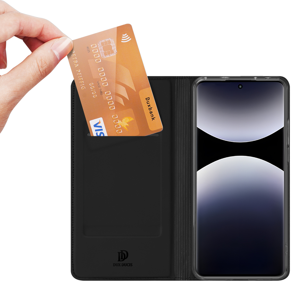 Чехол книжка из PU кожи черного цвета от Dux Ducis для Xiaomi Redmi Note 14 Pro 4G, серия Skin Pro Series Case