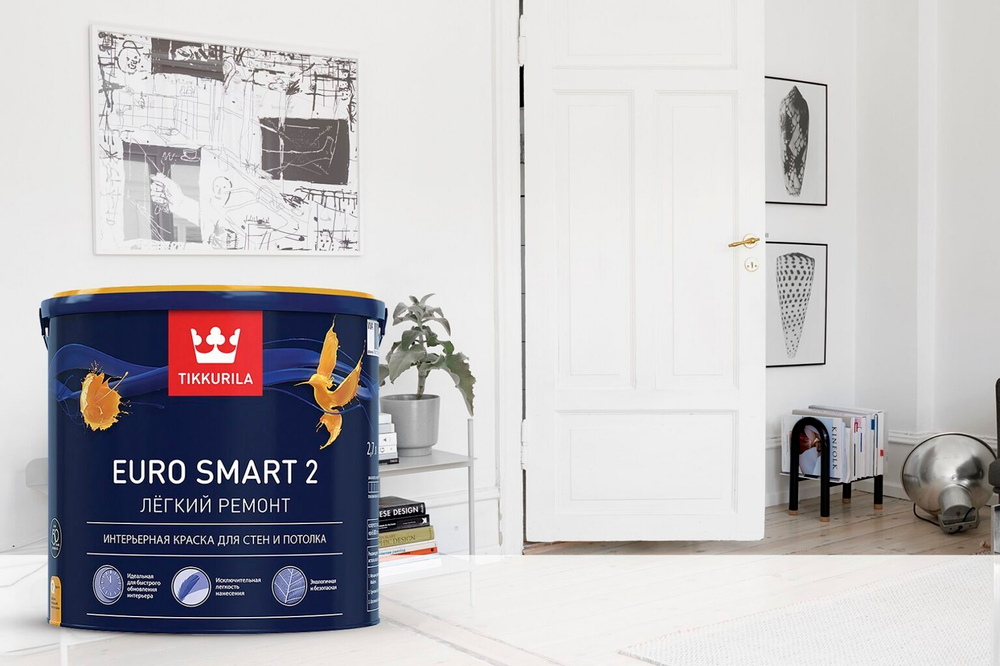 Tikkurila Euro Smart 2 Краска для стен и потолка интерьерная "База А"9L
