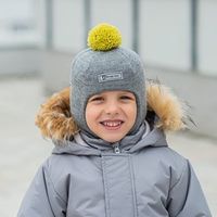 Шлем зимний из смесовой шерсти с помпоном "Серый меланж"