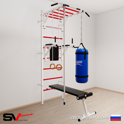 Шведская стенка Sv Sport усиленная 6542 (Турник рукоход/Брусья/Скамья/Канат/Кольца/Цепь/Мешок 22кг)
