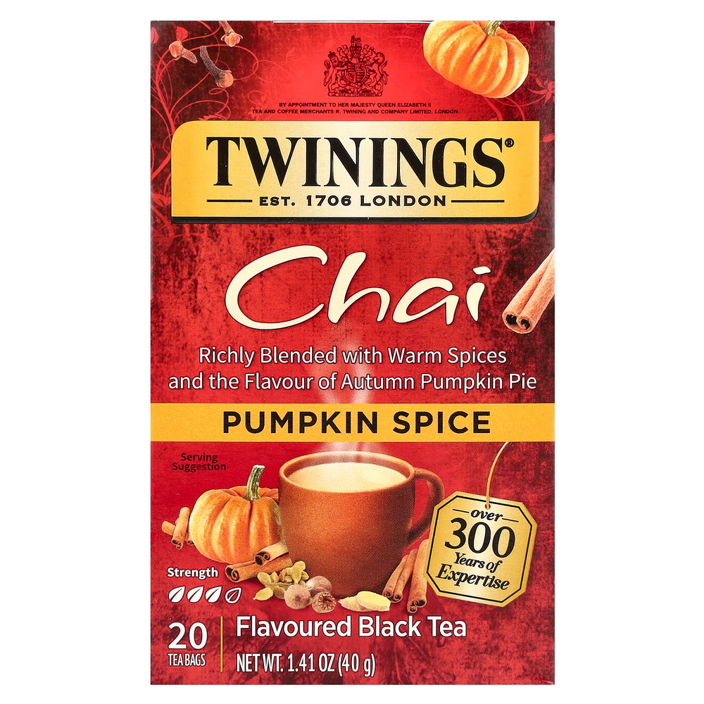 Twinings, Ароматизированный черный чай, чай, тыквенные специи, 20 чайных пакетиков, 40 г (1,41 унции)