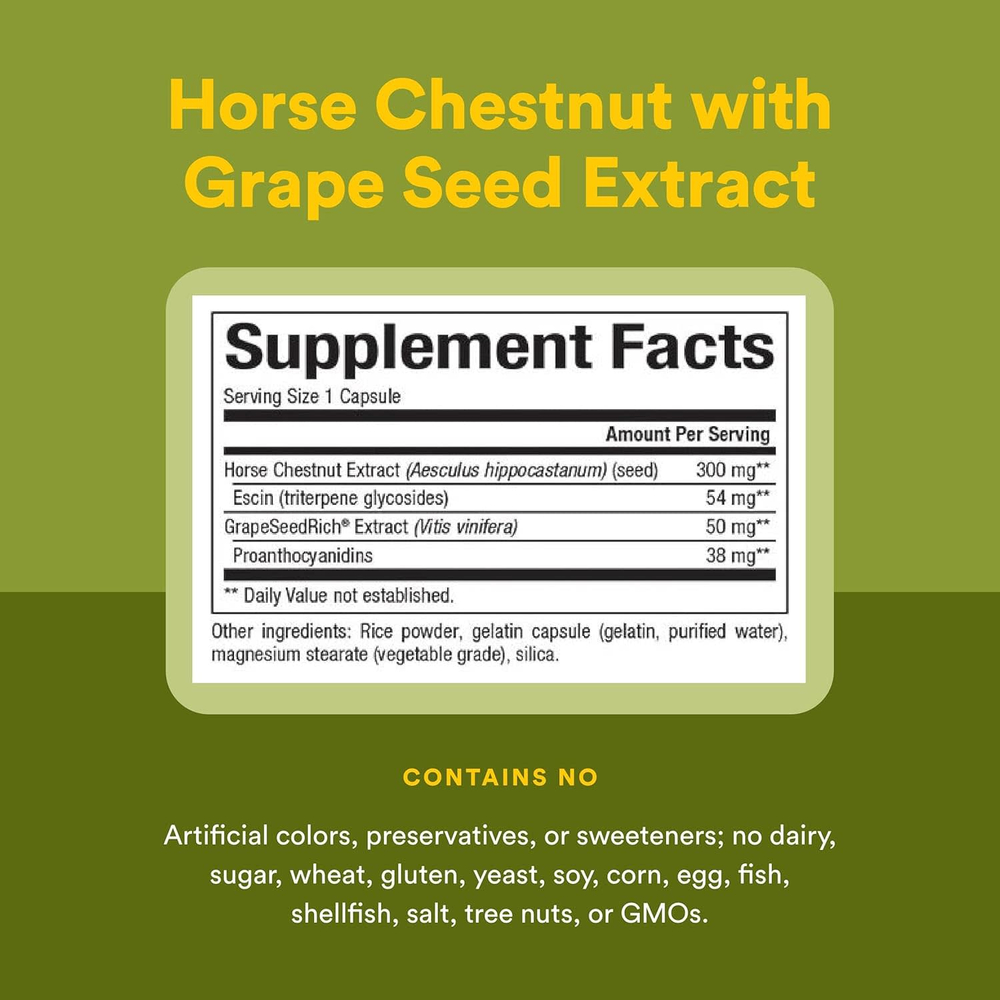 Natural Factors, HerbalFactors, конский каштан с GrapeSeedRich, 350 мг, 60 капсул