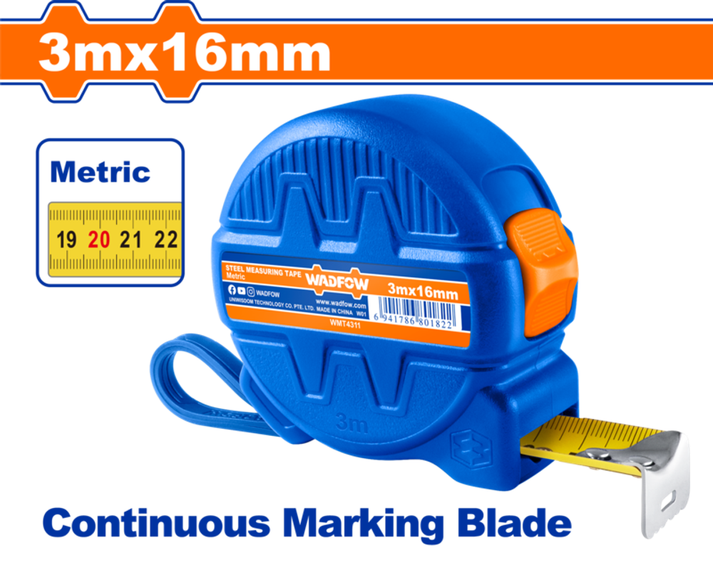 Рулетка WADFOW WMT4311 3м х 16мм