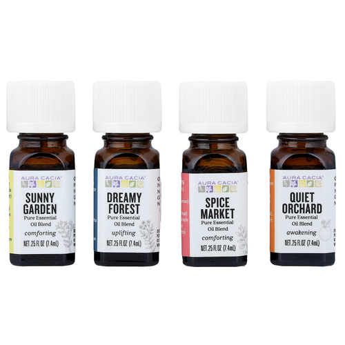 Aura Cacia, Journey To Diffusion Kit, эфирные масла, 4 флакона по 7,4 мл (0,25 жидк. унц.)