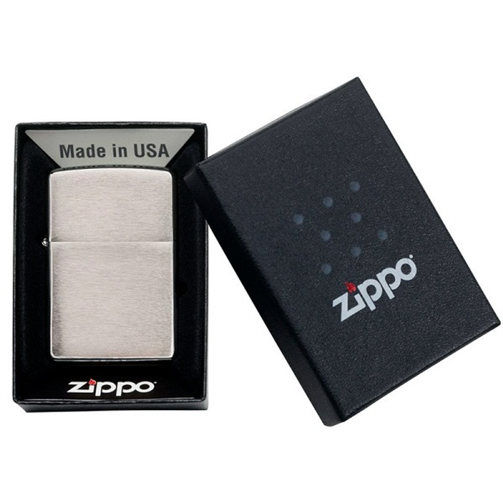 Зажигалка серебристая матовая Zippo с покрытием Brushed Chrome