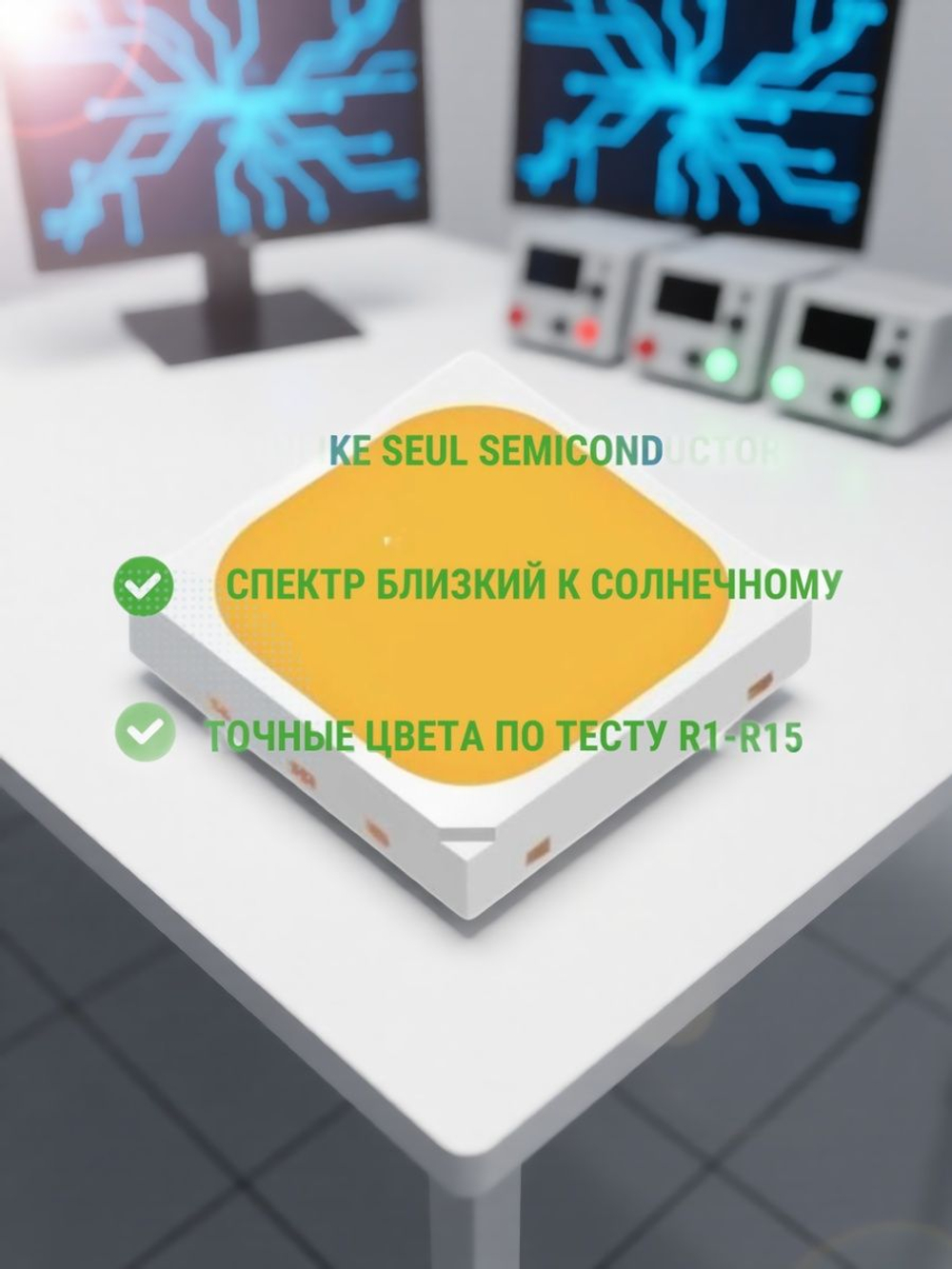 Светодиод с высокой цветовой передачей SunLike 3030 3.2-3.4V 150mA 3000K CRI95 3х3мм Seul Semicindoctor