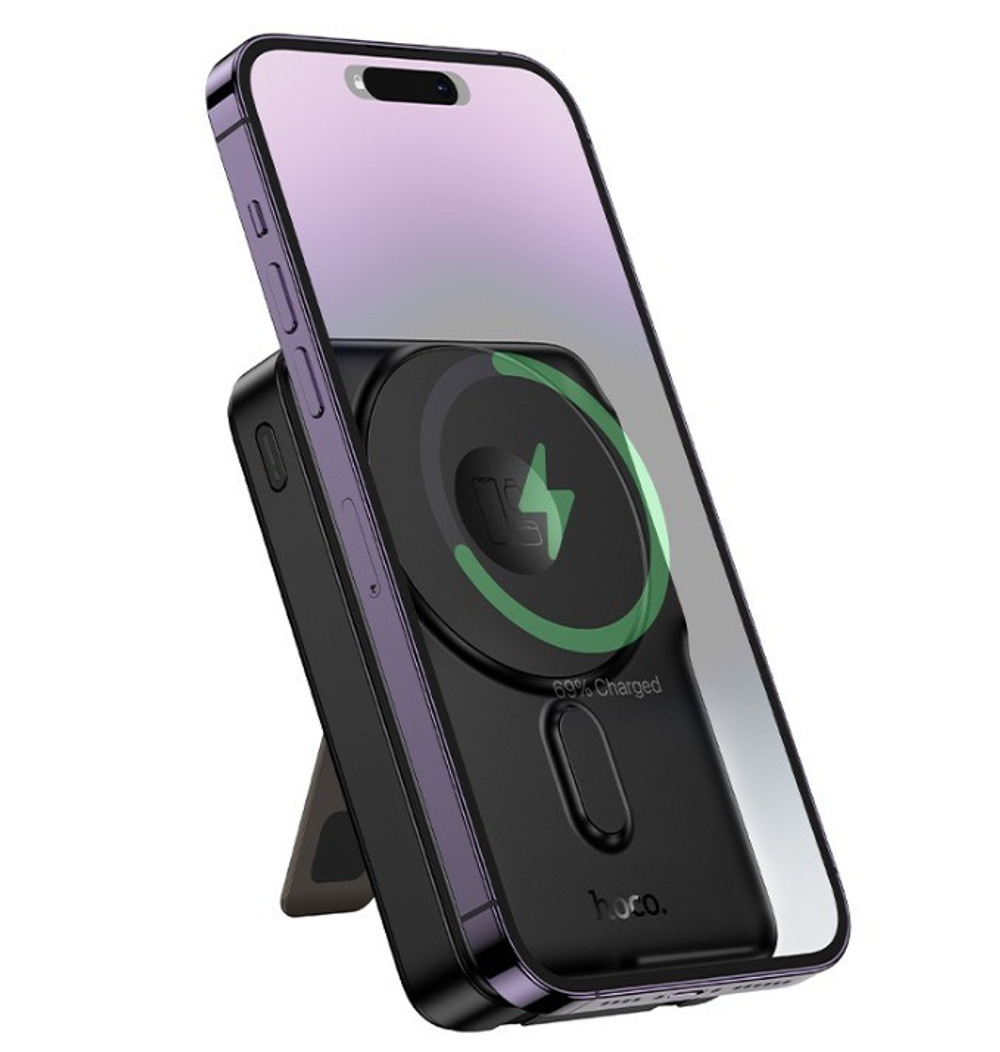 Powerbank Hoco Q48 10000mAh1C 20W с проводом Type-C/Lightning, дисплеем и подставкой черный