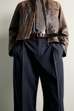 ZARA БРЮКИ RELAXED FIT СО СКЛАДКАМИ, МОРСКОЙ СИНИЙ