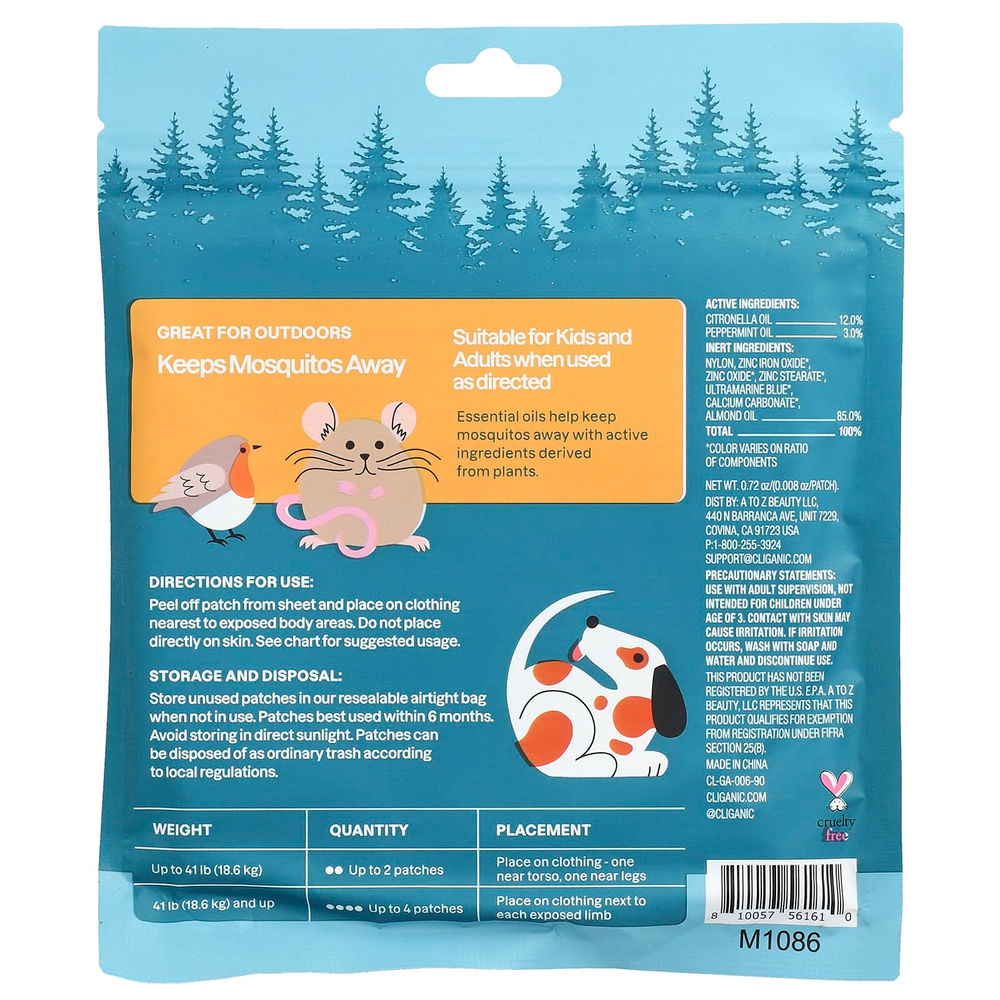 Cliganic, Средство от комаров, патчи Animal Friends, 90 патчей