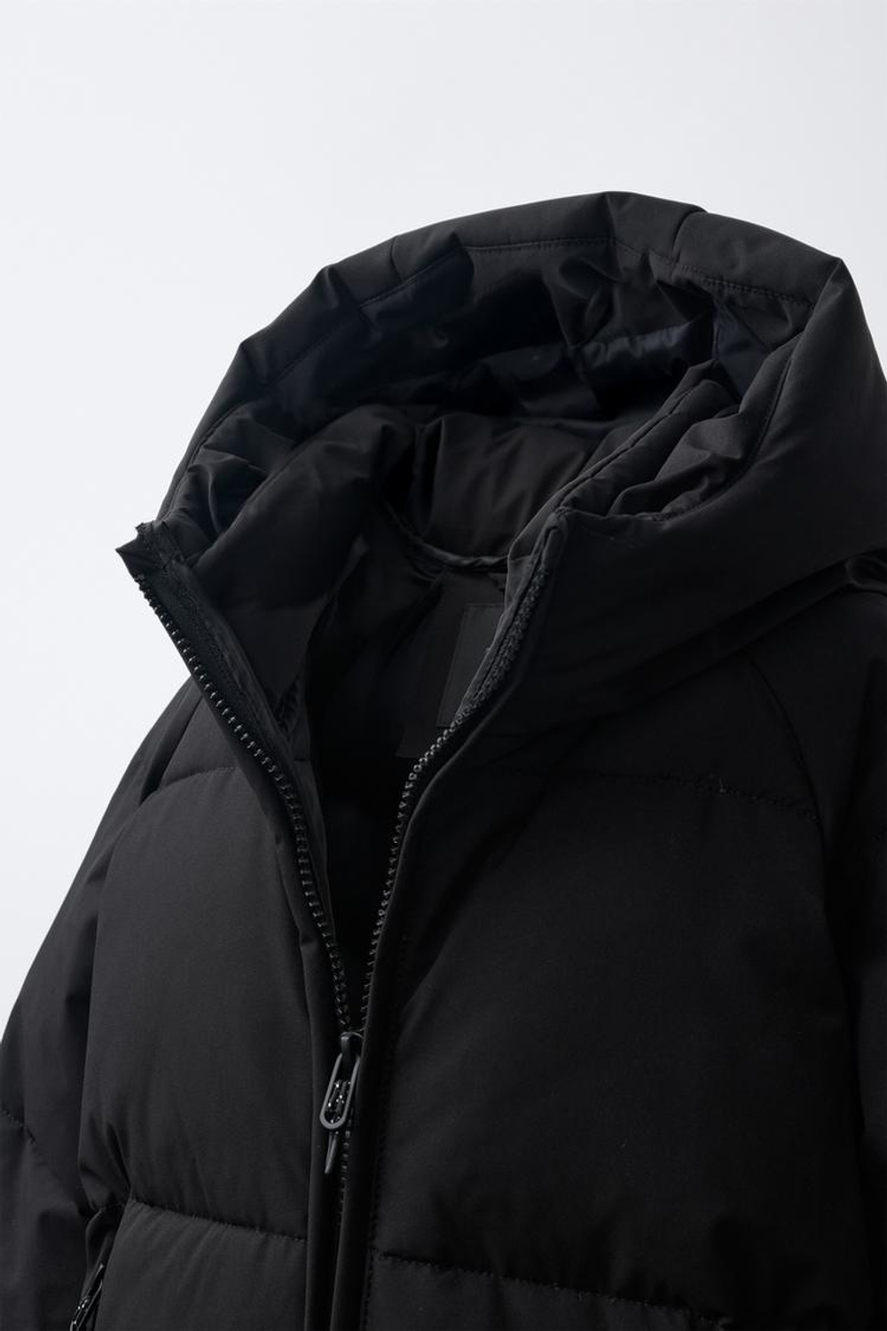 ZARA ДЛИННЫЙ ПУХОВИК 50% ПУХА 50% ПЕРА WATER REPELLENT, ЧЕРНЫЙ