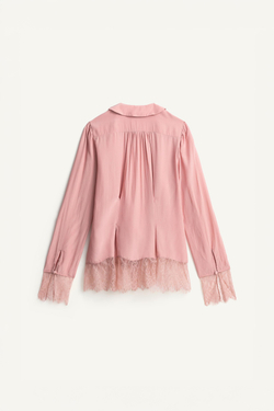 ZARA РУБАШКА С КРУЖЕВОМ - LIMITED EDITION, БЛЕДНО-РОЗОВЫЙ