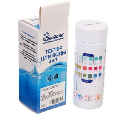 Тестер для воды 3 в 1 TP301: свободный хлор,кислотность (pH), бром, 50 шт., Seazone