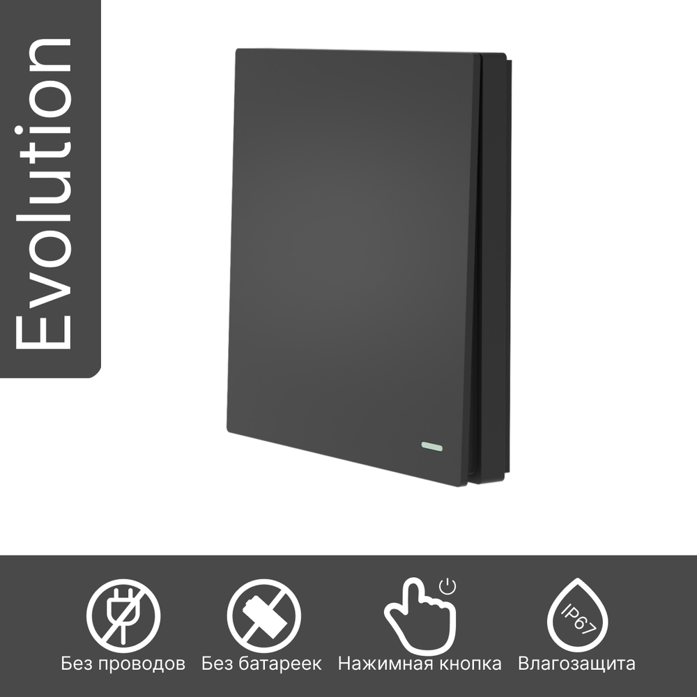 Беспроводной выключатель GRITT Evolution 1кл. антрацит, IP67, без реле, EV2201BL