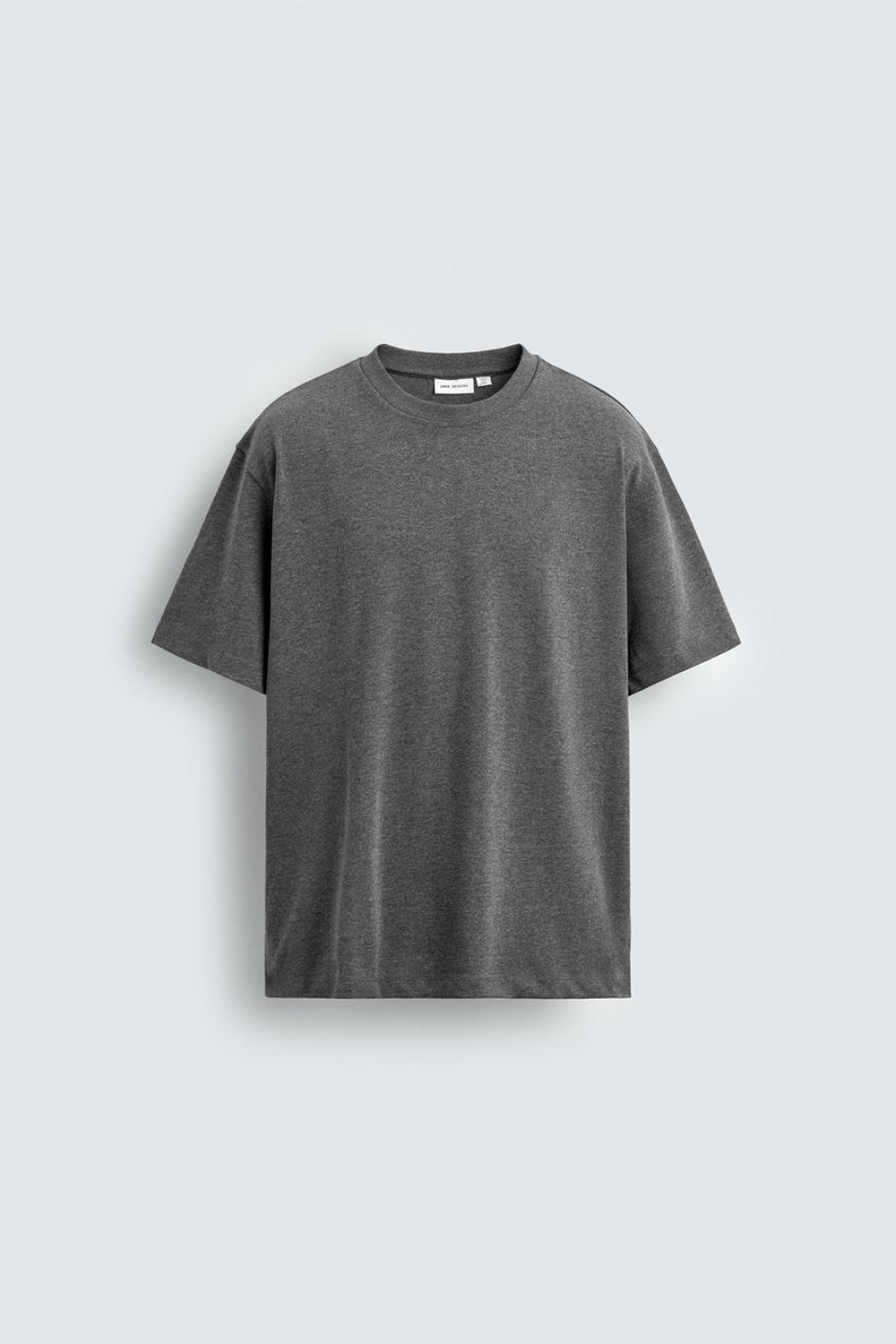 ZARA ХЛОПКОВАЯ ФУТБОЛКА С КОРОТКИМИ РУКАВАМИ, СЕРЫЙ МЕЛАНЖ
