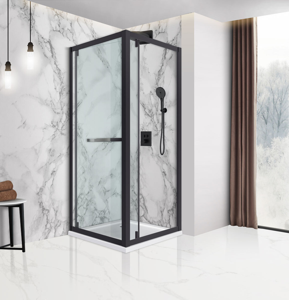 Душевой уголок Stile VSS-2ST9090CLB-L, 900*900, черный, стекло прозрачное, левый,