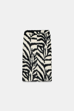 ZARA ЮБКА МИДИ ИЗ ИСКУССТВЕННОГО МЕХА, ЧЕРНЫЙ/БЕЛЫЙ