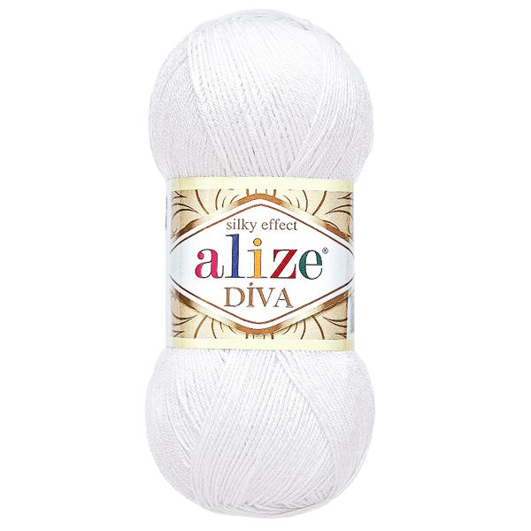 Пряжа Alize (Ализе) Diva / уп.5 мот. по 100 г, 350м, 055 белый A