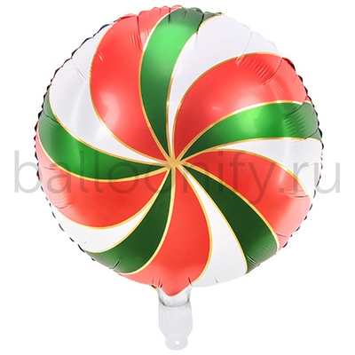 Фольгированная фигура, круг, " Леденец  Red/Green/White,18"/45СМ