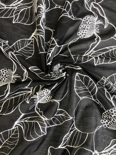 Вуаль с вышивкой цветы, черный, вискоза TENCEL