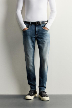 ZARA ДЖИНСЫ SKINNY FIT С РАЗРЕЗАМИ, ВЫЦВЕТШИЙ СИНИЙ